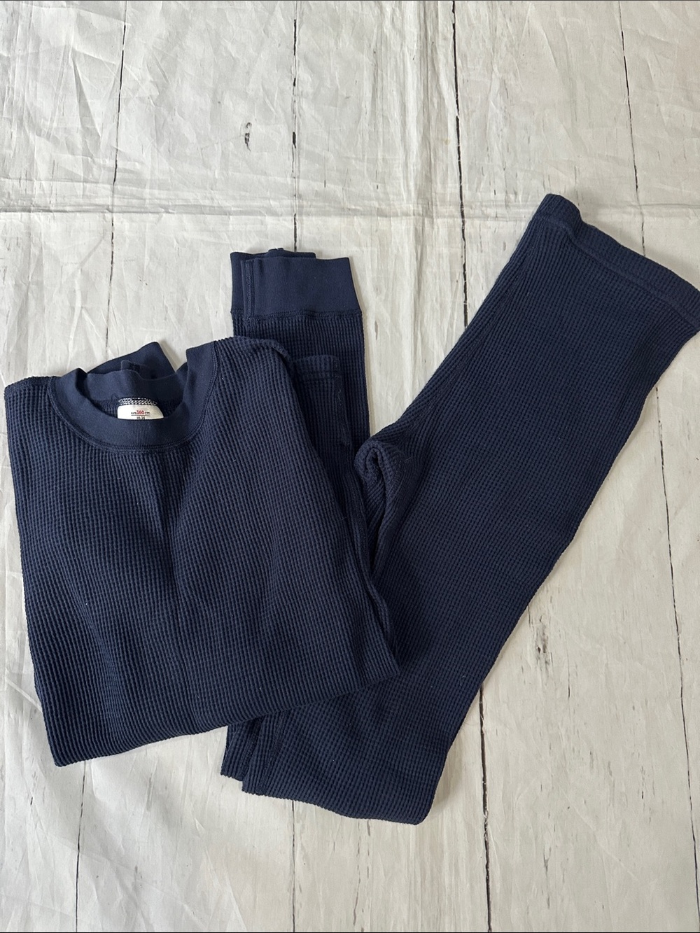 Hanna Andersson Navy Blue Waffle Thermal Pajama Set kids 14